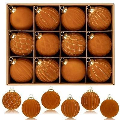 Hollyone 12PCS Brown Velvet Christmas Balls Ornaments, 3.15" Flocked Balls Shatterproof Decorative Hanging Ornaments Christmas Tree Decorations Set for Wedding Winter Holiday Party Wreath Home Decor
