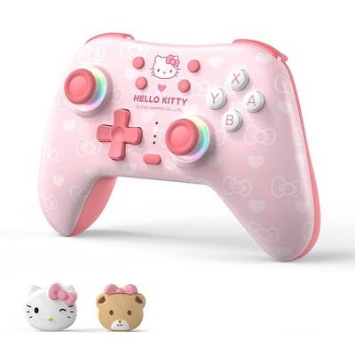 Kuitmor Hello Kitty Switch Pro Controller, Cute Hall Effect Wireless Gamepad No Drift for Switch 2/Switch/OLED/Lite, PC/Steam, Android, iOS, Bluetooth + Wired, Turbo, Back Buttons,6-Aixs Gyro, Wake-up, RGB (Pink, Without 2.4g Receiver)