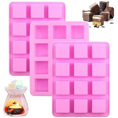 Wax Melts Molds Silicone,3 Pcs 12-Cavities Square Silicone Molds for Scented Soy Wax Melts,Candle Making,Baking Chocolate Truffles,Candy, Jelly,Ice Cube Tray