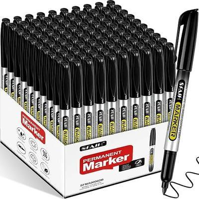 SFAIH 100 Black Permanent Markers Bulk -1s Quick Drying, Fine Point Markers for Write Mark, School, Office, Warehouse, Business, Logistics, Durable, Waterproof Ink on Paper, Plastic, Metal, Cardboard