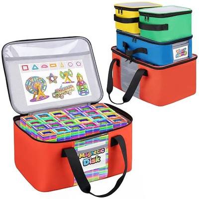 4 PCS Magnetic Tiles Storage Bag, Toy Storage Bags With Visual Top Flap, Label Pocket and Mesh Pockets Fit for LEGO, Building Blocks, Magnetic Tiles, Toy Cars