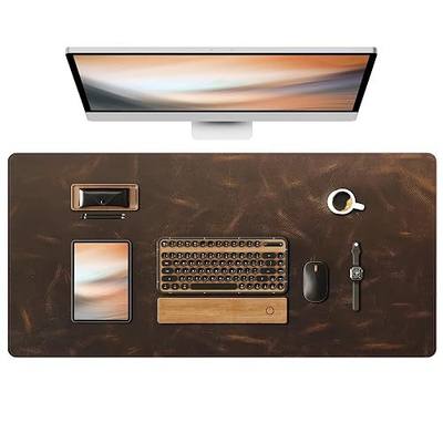 YSAGi Leather Desk Mat, 35.4"x17"Real Leather Desk Pad,2mm Thick Desk Blotter with Stiched line,Oil-Wax Feel Mouse pad and Self-Healing Laptop Pad for Home & Office(Classic Dark Brown)