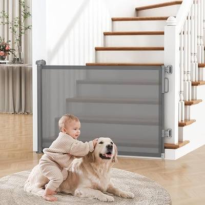 Retractable Baby Gate for Stairs & Doorways, Dog Gate Indoor Outdoor | Extends to 55" Wide 34" Tall Mesh Child Gate for Hallways, Deck, Porch, Pet Toddler Safety Essentials, Easy Install, Grey