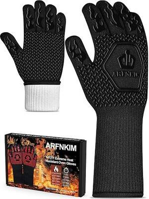 BBQ Oven Gloves 1472℉ Heat Resistant Oven Mitts Silicone Non-Slip Cooking Gloves for Barbecue, Grilling, Baking, Welding, Smoker (A Pair) (Black)