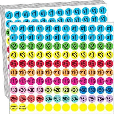 Garage Sale Price Stickers, 2040 Pieces Yard Sales Sticker 3/4 Inch Round Price Tags Labels, Multiple Denominations, Bright Colors