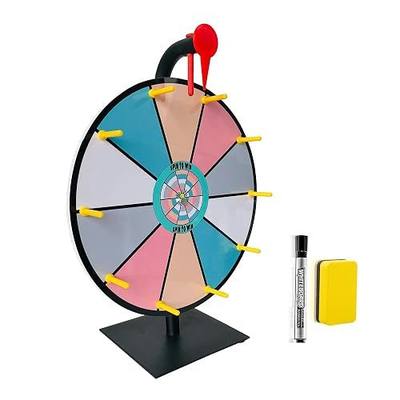 iobiotio 12 inch Prize Wheel-Spinning with Stand, 10 Slots Color Tabletop Roulette Spinner, Prize Wheel, Heavy Duty Base, Easy Assembly, Include Marker & Eraser, Carnival Party(Not a Toy)