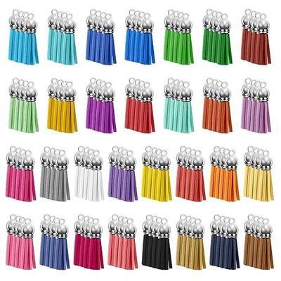 120 Pack Leather Keychain Tassels Charms Silver White Cap Multicolor Tassels for Jewelry Keychain Making Bracelets Craft Supplies (Multicolor, 38mm)