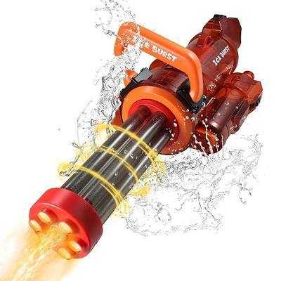 Gatling Electric Water Gun with Backpack Tank, Rot Barrel for Kids Adults | Automatic Battery Powered Squirt Gun w/ LED Light, 28-32ft Shooting Range, Shoots 5,000+ Times, Summer Outdoor Pool Beach