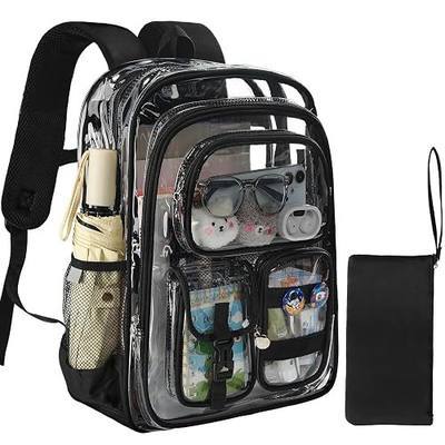 Clear Backpack, 17 inch Extra Large Transparent Backpacks with Accessories & Privacy Pouch, Cold-resistant Plastic Backpack for Teen Kids Adults, Black