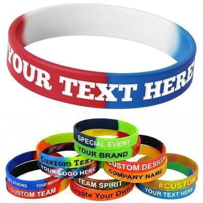 10-5000 Pcs Custom Rubber Bracelets With Text/Icon/Message,Personalized Silicone Wirstbands for Events,Motivation, Gifts,Fundraisers, Awareness