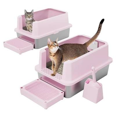 RIZZARI 2 Pack Large Cat Litter Box, High-Sided Open Litter Box with Scoop | Multi-Cat Solution,Spacious Interior,High Splash Guard,Easy Daily Cleaning,Complete Starter Set