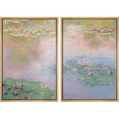 SIGNWIN Framed Canvas Print Wall Art Set Impressionist Water Lily Illustration Modern Art Minimalism Decorative for Living Room, Bedroom, Office - 24"x36"x2 Natural