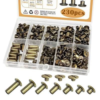 zDwfDc 115Sets Chicago Screws for Leather Rivet Kit M5*4, 5, 6, 8, 10, 12, 15 Bronze Brass Rivets for Leather Tools DD031-GT