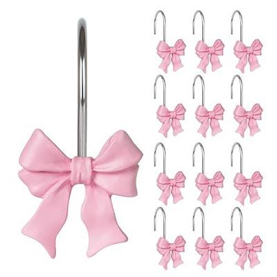 Sunlit Cute Bow Knot Shower Curtain Hooks, Home Decorative Shower Curtain Rings for Bathroom, Resin Shower Curtain Hangers Bathroom Accessories, Set of 12, Pink