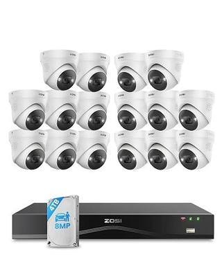 ZOSI 32 Channel 4K PoE Security Camera System,16x 8MP Outdoor Indoor Cameras,2 Way Audio,Color Night Vision,AI Person/Vehicle Detection,32CH 16 Port Commercial NVR 4TB HDD Surveillance for Business