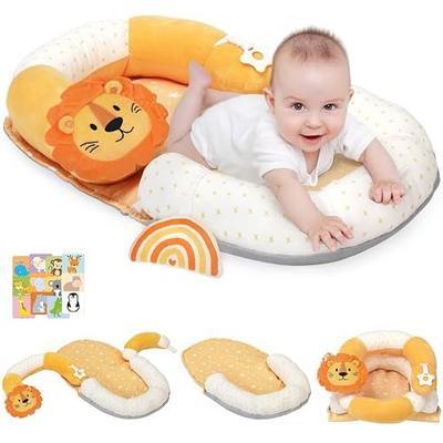 4 in 1 Tummy Time Mat with Educational Cards, Play Mat & Sitting Support for Newborn 0-12 Months, Infant Baby Sit Me Up Floor Seat, Sensory Skills Gifts, Lion