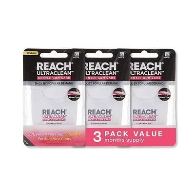 REACH ULTRACLEAN Gentle Gum Care Expanding Floss – Woven, Non-Waxed, PFAS-Free with Vitamin E, for Sensitive Gums, Cinnamon Mint 55YD (3-Pack)