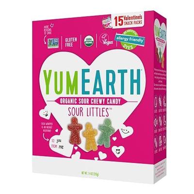 YumEarth Valentine Organic Sour Littles Chewy Candy - Allergy Friendly (Top 9 Free), No Artificial Dyes, Non GMO, Gluten Free, Vegan Candy Snacks - 15 Count (1, 7.5 Ounce) | Allergy Friendly (Top 9 Free), No Artificial Dyes, Non GMO, Gluten Free, Vegan Candy Snacks