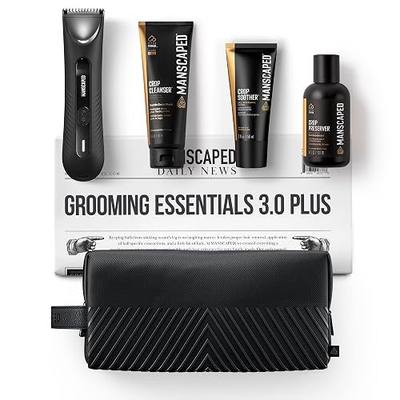 MANSCAPED® Grooming Essentials 3.0 Plus Routine with The Lawn Mower® 3.0 Plus Men's Groin Hair Trimmer, Crop Preserver® Ball Deodorant, Crop Cleanser®, Crop Soother™ Aftershave, Shed 2.0 Toiletry Bag