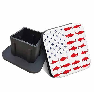 Swono Trailer Hitch Caps Covers Silhouettes of Fish and Flag 2 Inch Rubber Tow Hitch AUTO Decoration(1Pack)