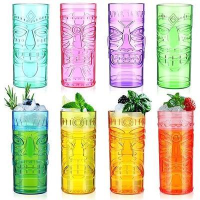 Geelin 8 Pack Plastic Tiki Cups 26 oz Tiki Bar Mugs for Cocktails Extra Large Luau Party Cups Hawaiian Cocktails Glasses for Tropical Island Drinks Hawaiian Luau Party Barware (Translucent)