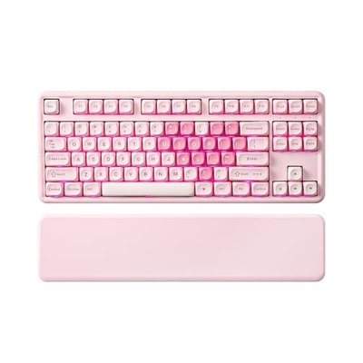 YUNZII B87 Wireless Mechanical QMK/VIA Software Custom Gaming Keyboard | With Wrist Rest,Cute MOA Keycaps,Gasket,Hot Swap,RGB Backlit,NKRO,BT/2.4G/USB-C,Win/Mac(Pink, Milk V2)