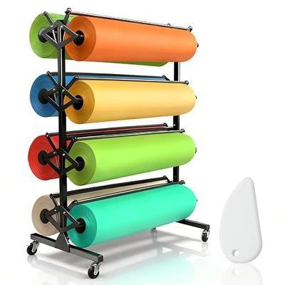 Large Paper Roll Dispenser Holder, Butcher Paper Roll Rack & Cutter | 8 Racks Holds Up to 36'' W x 9" Dia, Great for Butcher, Craft, Gift Wrap & Art Kraft