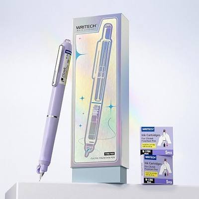 WRITECH Fountain Pen Fine Nib: Retractable Black Ink Clictek Gift Set | Premium Gift Box Includes 10 Cartridges Perfect for Graduation Anniversary Birthday Smooth Writing Calligraphy Note-taking