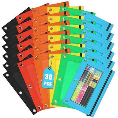 Shemira Pencil Pouch for 3 Ring Binder, 36 Pack Pencil Pouches Bulk in 6 Colors, Binder Pencil Pouchs with Smooth Zipper, Clear Window Pencil Case, Zipper Pencil Pouch, 3 Ring Binder Pencil Pouches