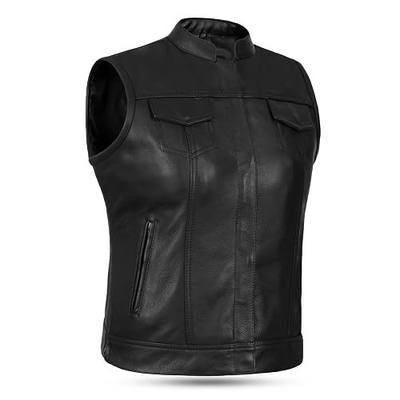 Leatherick Women's Cowhide Leather Vests – with Side Zippers & Paisley Lining Red Heart Stitching