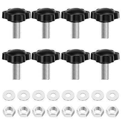 M6 x 30mm Star Knobs with Hex Nuts and Washers, Plastic 6 Star Shape Handle Clamping Knob Screw Threaded Studs Thumb Screws Hand Tightening Screw Replacement, 304 Stainless Steel, Black, 8 Sets