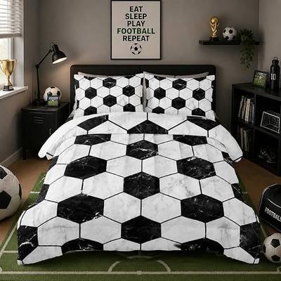 Nttopship Soccer Comforter Set Twin Football Bedding Sets for Boys Teens Kids Sport Themed Bedding,3 PCS White Soccer Bedding Set Bed in A Bag,Sports Theme Comforter with 2 Pillowcases
