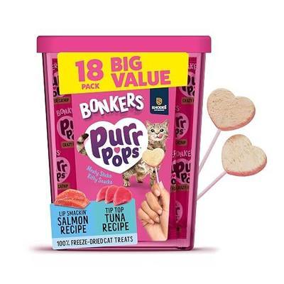 Bonkers Purrpops Freeze Dried Tuna & Salmon Flavor Lollipop Cat Treats, Healthy Real Meat Treats, Training Treats or Food Topper, for All Breeds and Ages, Value Pack (18 Pieces)