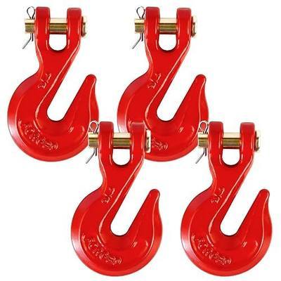 4 Pack 3/8 in G70 Clevis Grab Hooks, 7500 lb WLL, Red | Forged Alloy Steel G70 Grab Hooks Fit 3/8 In Chain; Yellow Chromate Finish For Trucks, Trailers And Transport Applications
