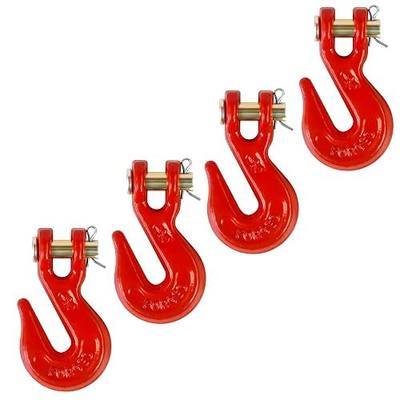 4 Pack 1/4 in G70 Clevis Grab Hooks, 3600 lb WLL, Red | Forged Steel G70 Grab Hooks Fit 1/4 In Chain; Red Powder Coating For Truck, Trailer, Flatbed, Towing And Farm Use