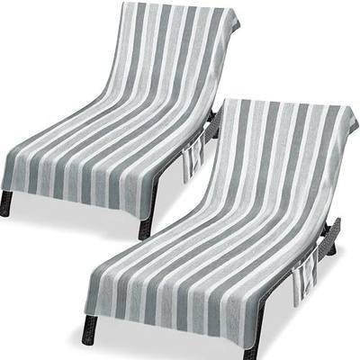 Lounge Chaise Chair Towel Cover,Pack of 2, Ultra Plush & Absorbent Micro Fleece Towel Cover for Pool,Beach,Outdoor(Garden, Courtyard)| Faster Drying, Non-Slip,2 Side Pockets | 85" x 30"-Gray