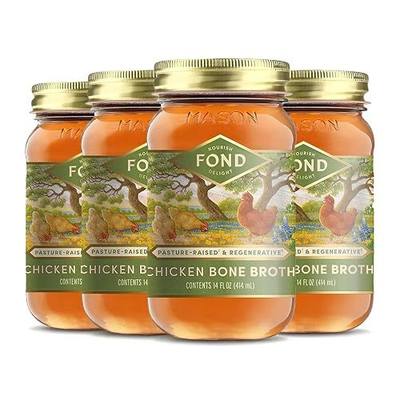 FOND Regenerative Pasture-Raised Chicken Bone Broth – Slow-Simmered Chicken Broth for Rich and Nourishing Flavor, Nutrient-Dense, Artisan Quality – Pure & Unflavored, 14 oz (4-Pack)
