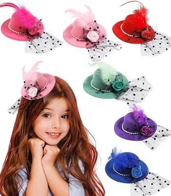 Mini Tea Party Hats - 6 PK - Clip-On 4 Inches Fascinators Hats for Women and Girls, Top Hat Hair Clips for Tea Party Favors Birthday Party (4 Inches) Multicolor
