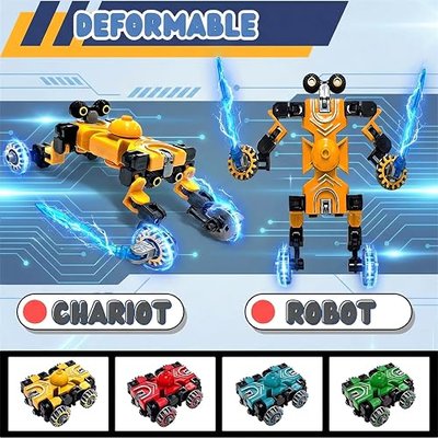 4 Pcs Transformable Fidget Toys Set,Fidget Spinners for Boys,Kids | Educational Robot Car Toys,Party Favors Birthday Gifts with Box,Stress Relief Sensory Toys,Road Trip Travel Toy