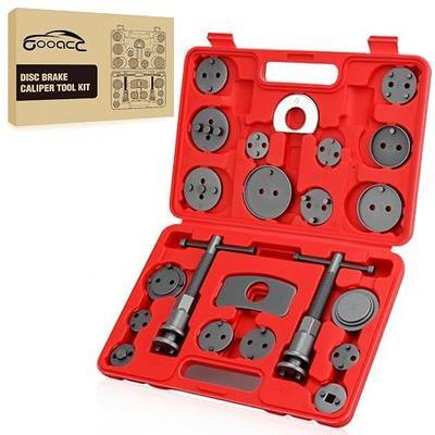 GOOACC 22pcs Disc Brake Caliper Compression Tool Set, Caliper Piston Compressor Tool for Brake Pad Replacement Reset Heavy Duty Brake Tools Brake Caliper Piston Rewind Tool Caliper Press Tool Kit,Red
