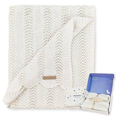 Soft Cotton Knitted Neutral Baby Blanket, 31"x40" White