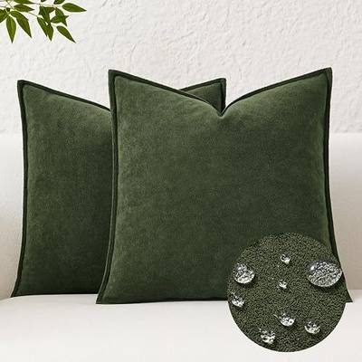 Kevin Textile Soft Waterproof Pillow Covers 20x20 Inch 2 Pack, Moss Green | Home Water-resistant Boucle Textured Neutral Accent Pillow Covers with Backing Zipper for Couch Sofa Chair Bed Indoor Outdoor
