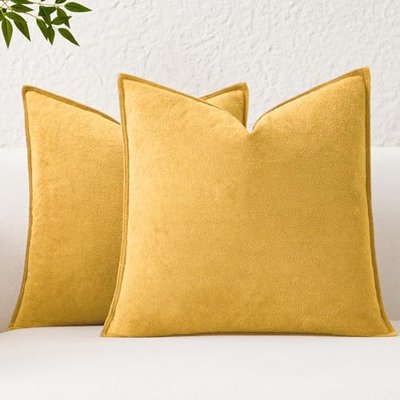 Kevin Textile Waterproof Decorative Pillow Covers Beige 24x24 Inch Pack of 2 Soft Boucle Textured Euro Pillowcases Elegant Accent Pillows for Couch Sofa Chair Bed Home Decor Indoor Outdoor