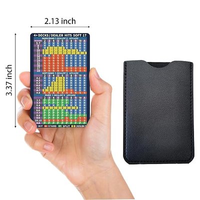 Blackjack Strategy Card -3 * 2 Inch Stainless Steel Blackjack Basic Cards Allowed at Blackjack Table in The Casino 4+ Decks Hit Soft 17 with Leather Sleeve(Regular Version)