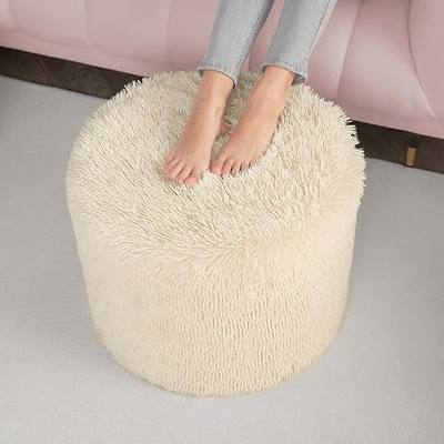Hansleep Round Pouf Ottoman Foot Rest, Footstool | High-Density One-Piece Foam, Firm & Stable, for Couch, Bedroom, Living Room, Machine Washable Cover
