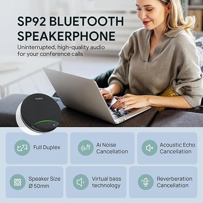 Yealink SP92 Conference Speaker and Microphone with AI Noise Cancellation, 20H Call Time, 13ft Pick-up, 360 Omni Mic 50mm Full-Duplex Speaker, Bluetooth 5.3 USB Speakerphone for Teams