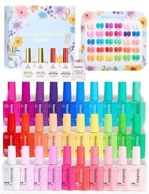 Beetles Summer Garden Gel Polish Set, 30 Colors HEMA-Free Base Top Coat | Summer Garden gift set includes 30 neon bright gel colors with base and top coat, cure with a UV/LED lamp..