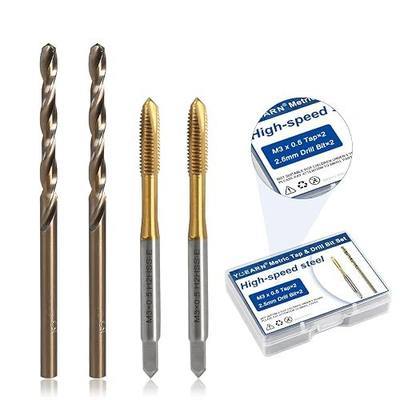 Metric Tap & Drill Bit Set, 2Pcs M3×0.5 HSS 6542 Spiral Point Taps & 2Pcs 2.5mm M35 Cobalt Twist Drill Bits, for Metalworking, Automotive, Electronics & DIY Projects