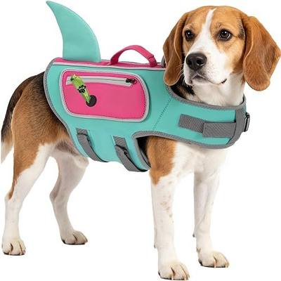 Dog Life Jacket, Shark Dog Life Vest Adjustable Pet Swimming Safety Vest with Superior Buoyancy & Rescue Handle for Small Medium Large Dogs, Swim, Pool, Beach, Boating (Turquoise, X-Small)