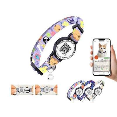 Nylon Breakaway Cat Collar QR Code with Holder - Reusable Adjustable Pet ID Tag with Bell for Easy Tracking & Identification Hypoallergenic Cotton Safety Collar(Lavender)